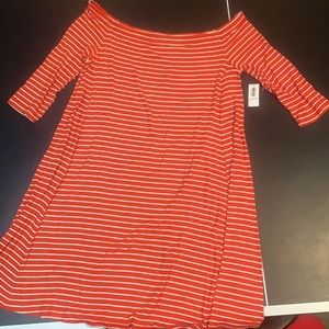 Orange striped off the shoulder dress